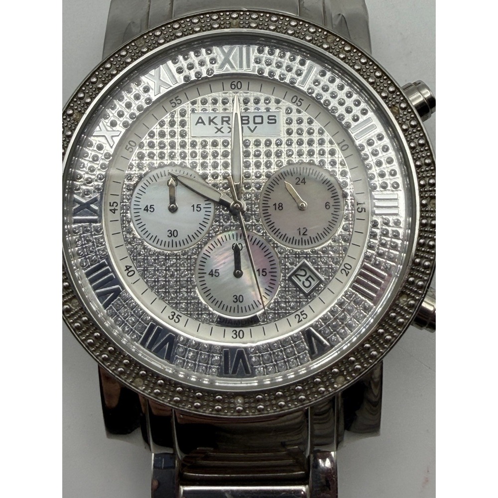 Akribos XXIV AK439SS Men's Chronograph Diamond Dial Stainless Steel Quartz Watch
